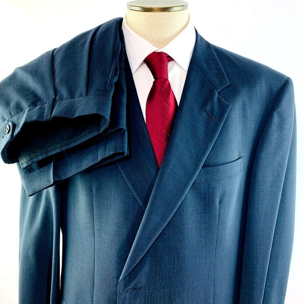 Hart Schaffner Marx 45L 2 Piece Suit Blue Glen Plaid 38x31 Long Tall